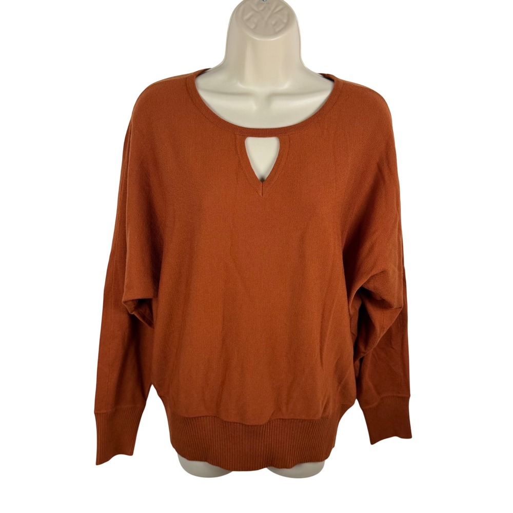 New Joseph A Medium Gingerbread Orange-Brown Keyhole Neck Dolman Sleeve Sweater